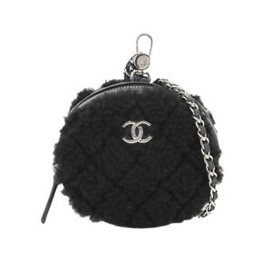 Chanel Matelasse Chain Pouch Shearling Lambskin Black Silver Hardware 90302070